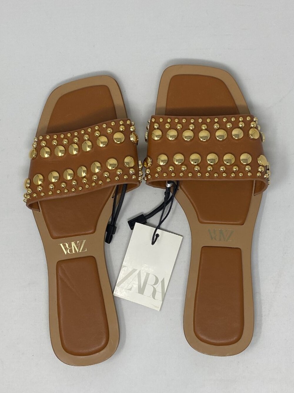 Zara Brown Gold Slides 39